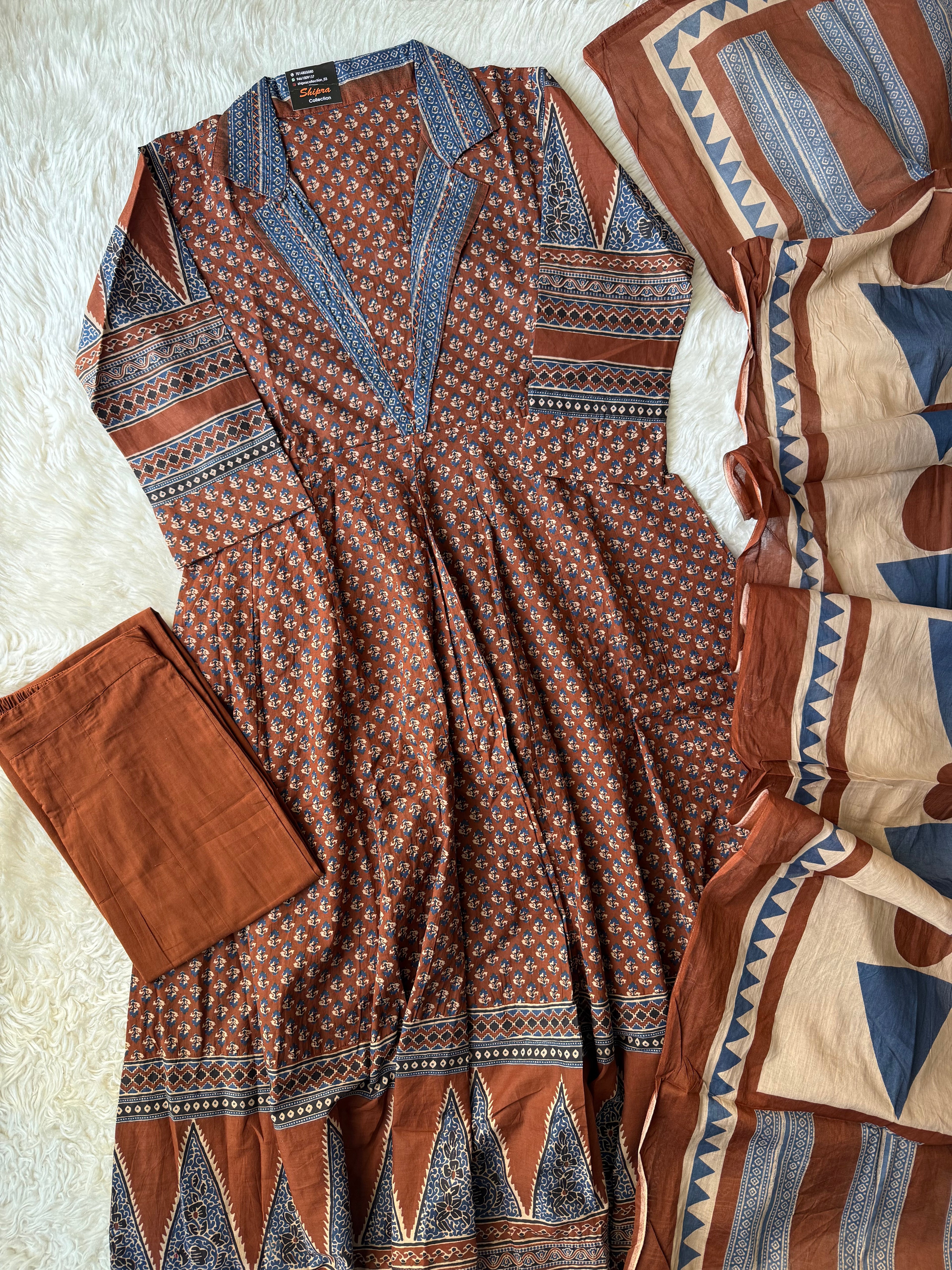 Premium Cotton Flare Kurti Pant Dupatta Set