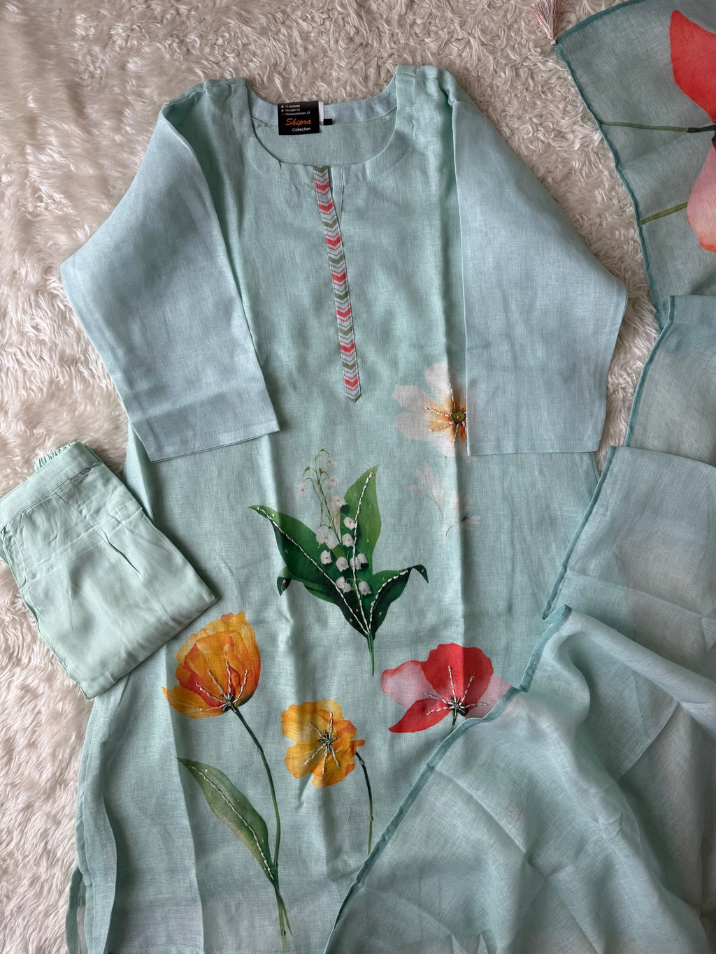 “Plus Size” Linen Kurti Pant Dupatta Set