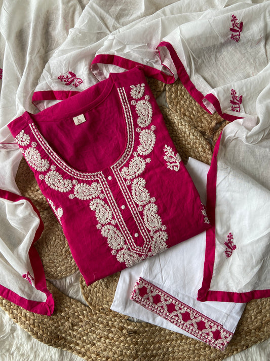 Pure Cotton Kurti Pant Dupatta Set