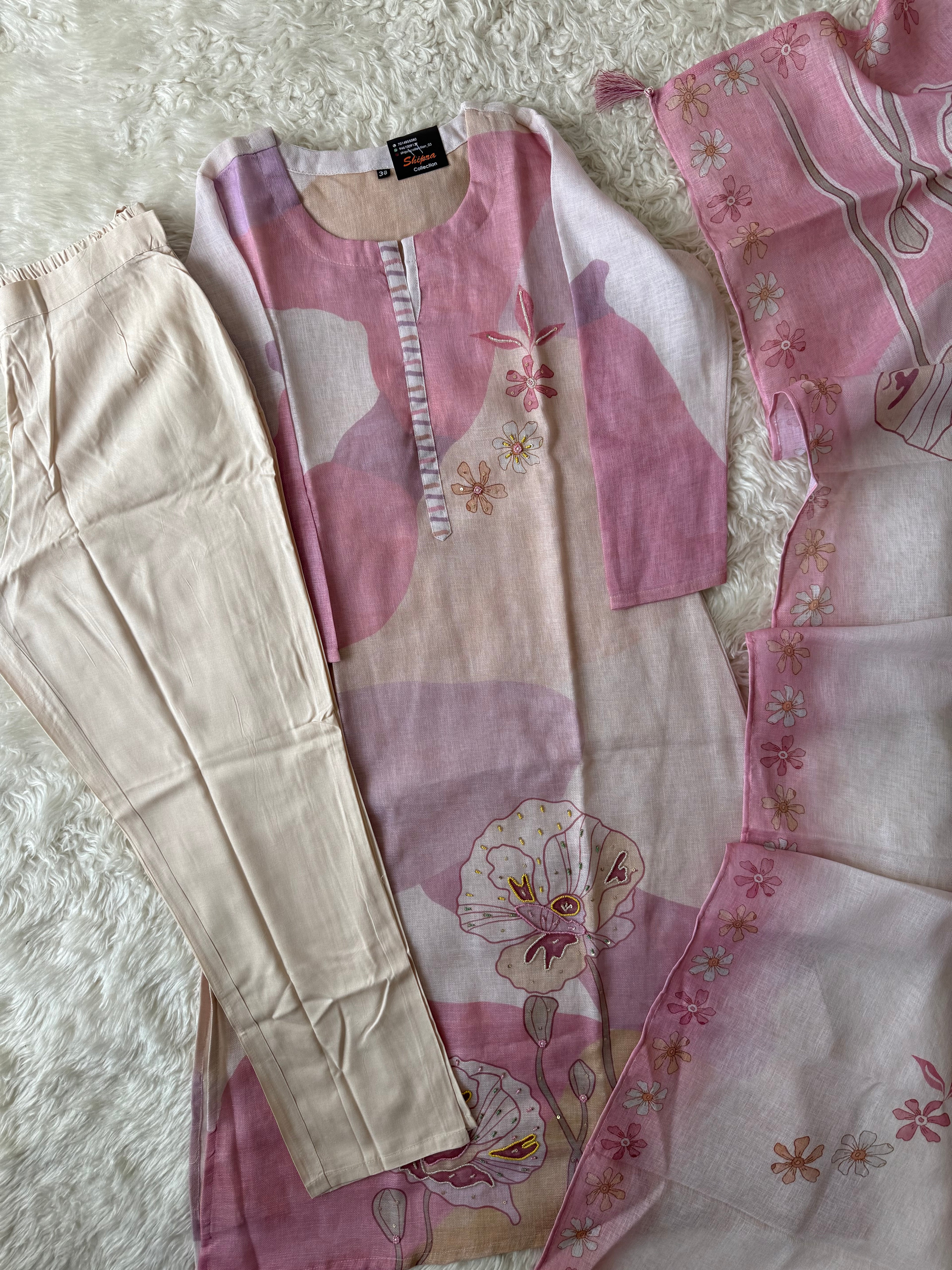 Linen Kurti Pant Dupatta Set