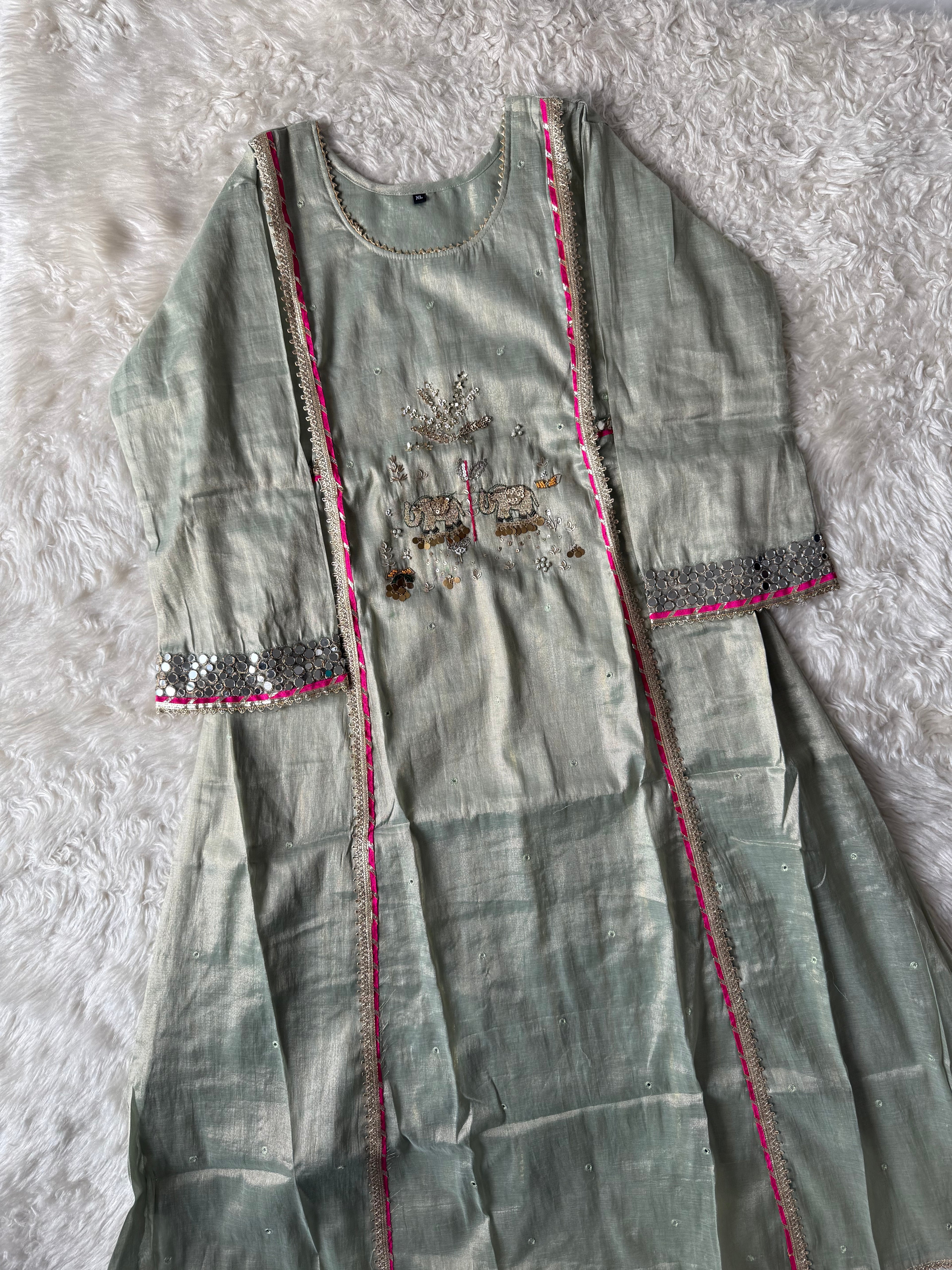 Tissue Shimmer Kurti Pant Dupatta Set