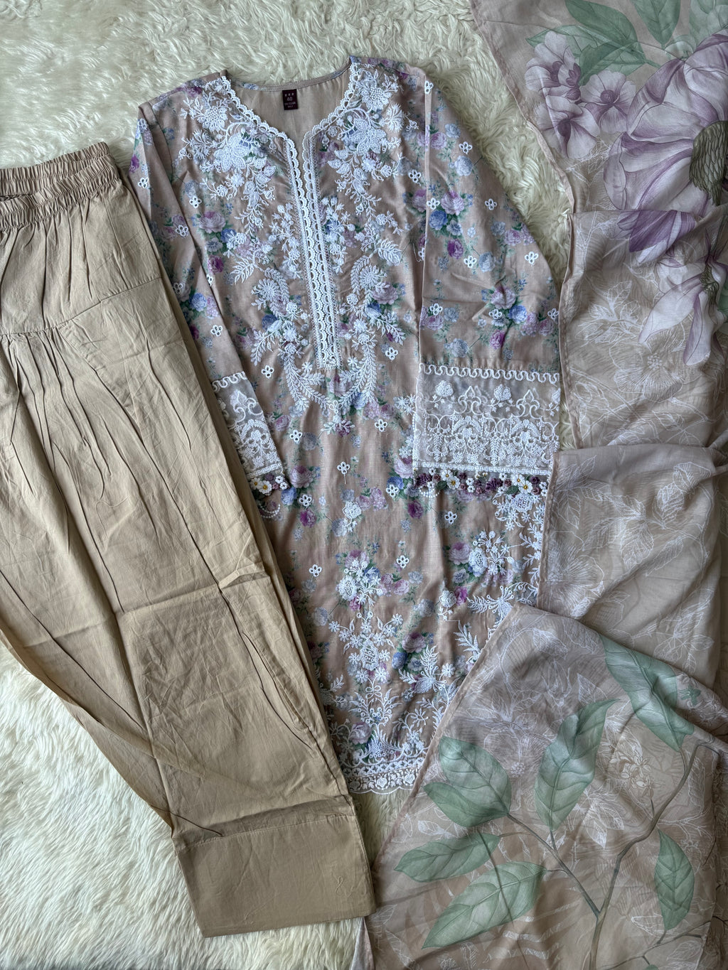 Mul Cotton Thread Work Farshi Salwar Set