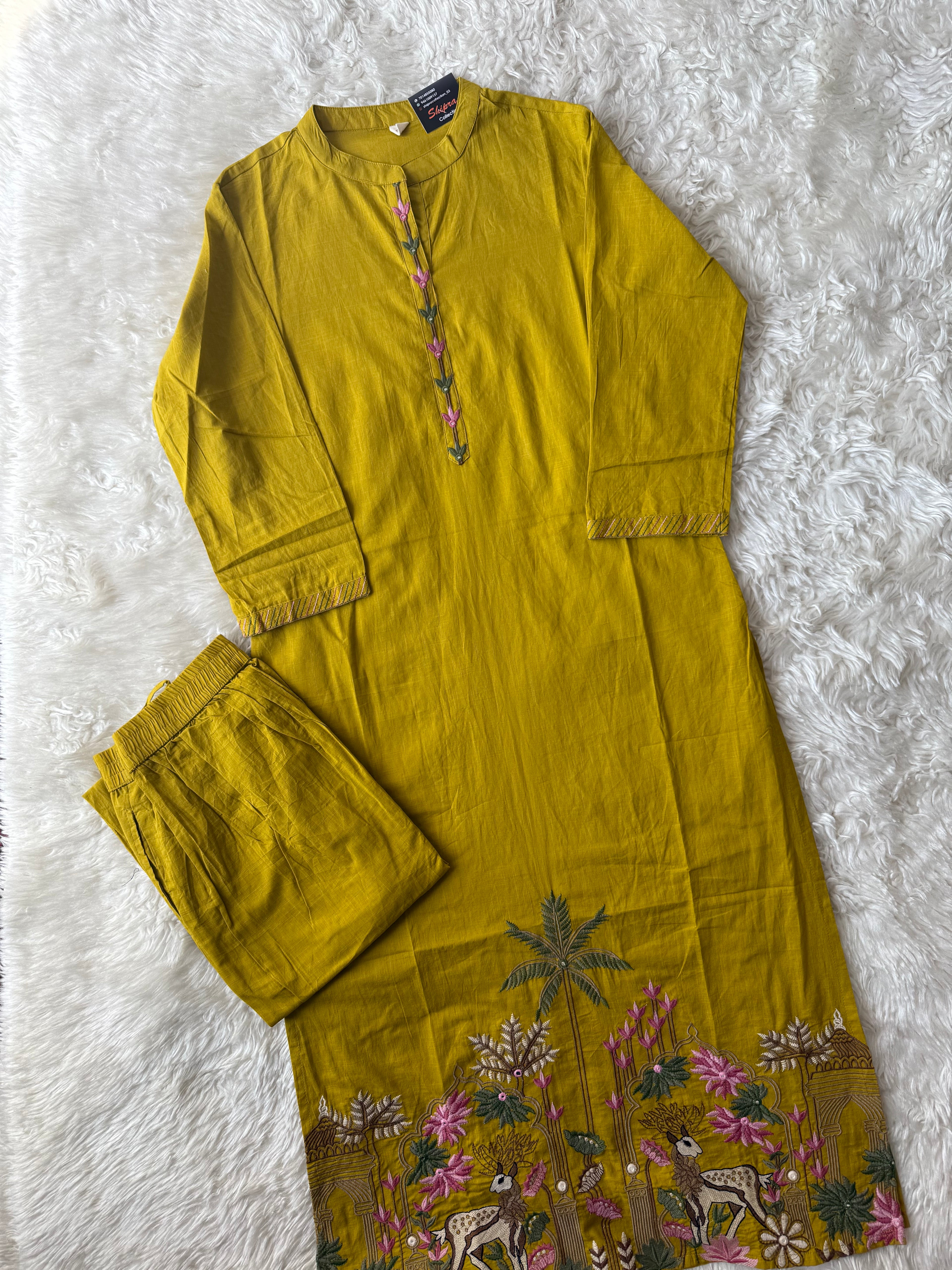 Pure Slub Cotton Kurti Pant Set