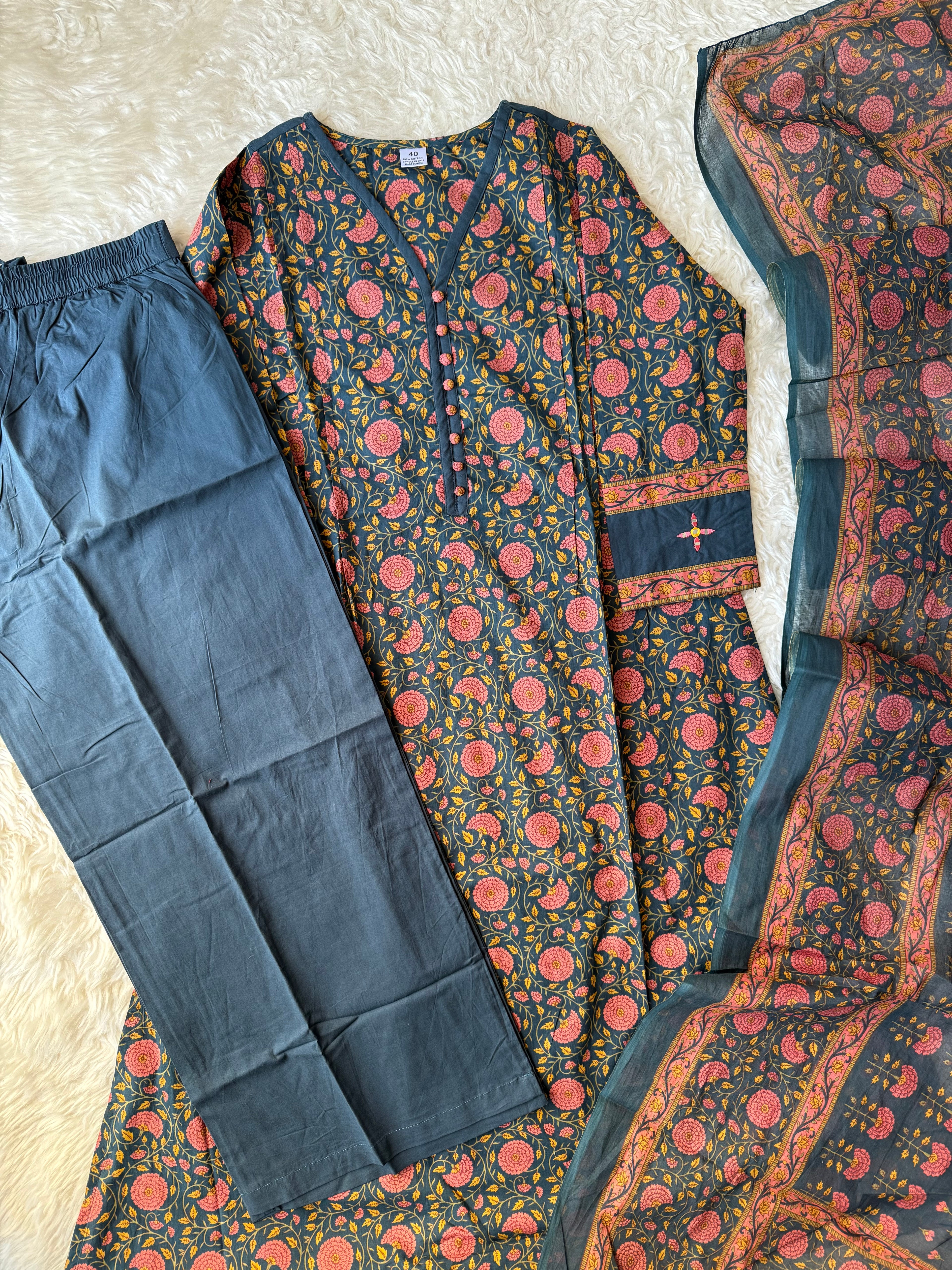 Premium Cotton Aline Kurti Plazo Dupatta Set