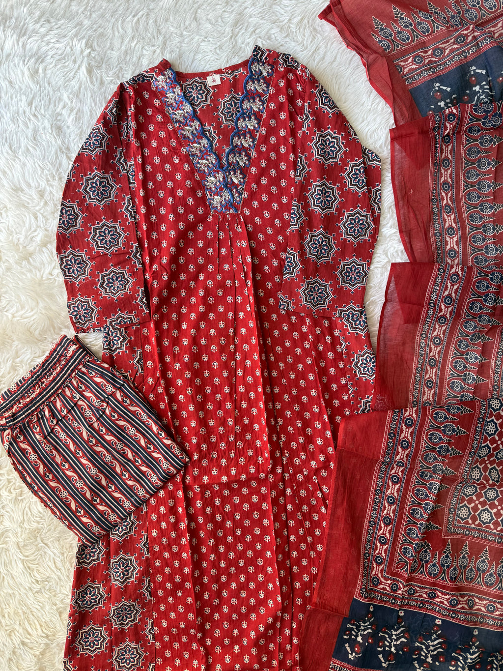 Pure Cotton Kurti Pant Dupatta Set
