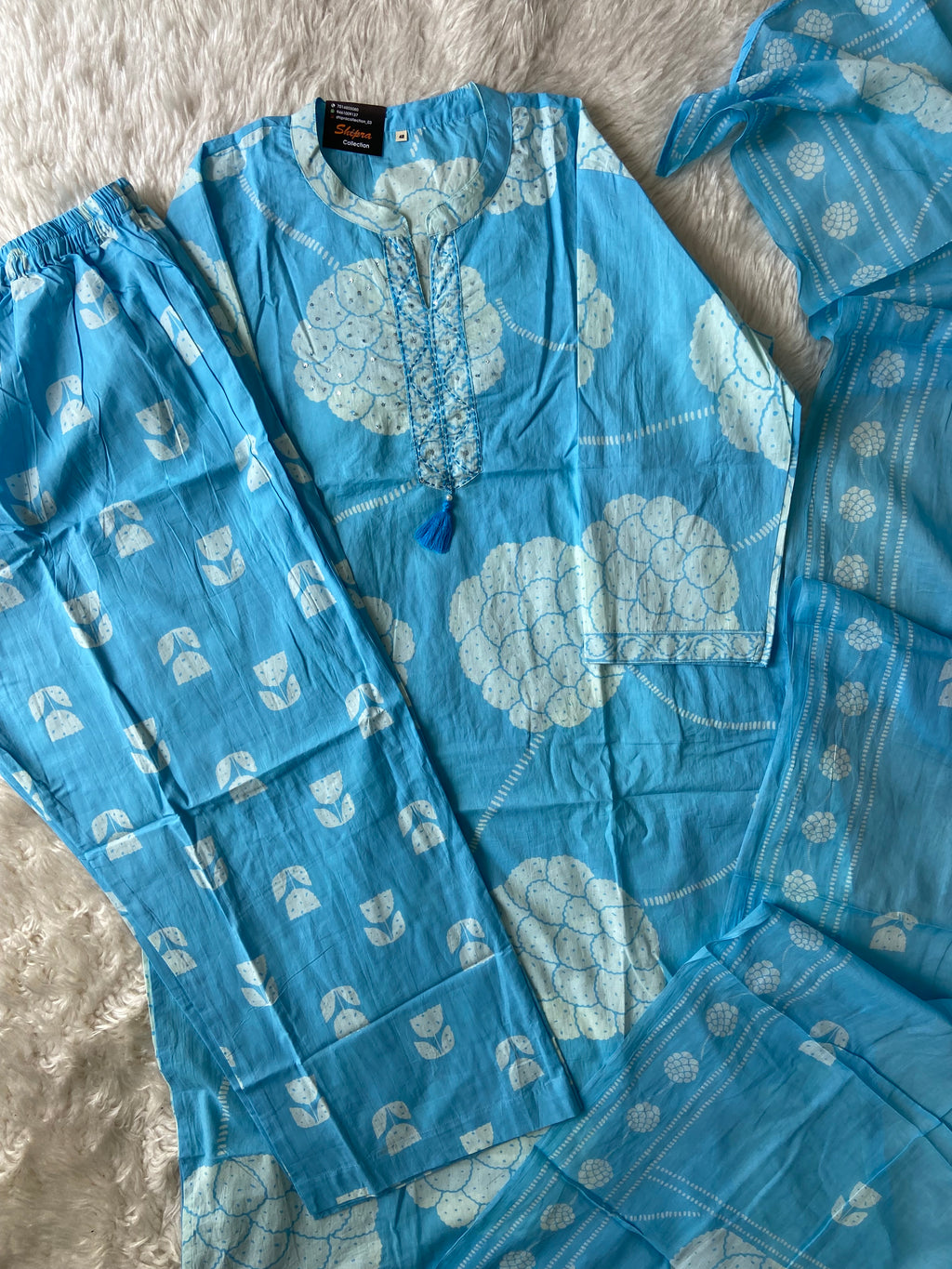 Breathable Cotton Kurti Pant Cotton Dupatta Set