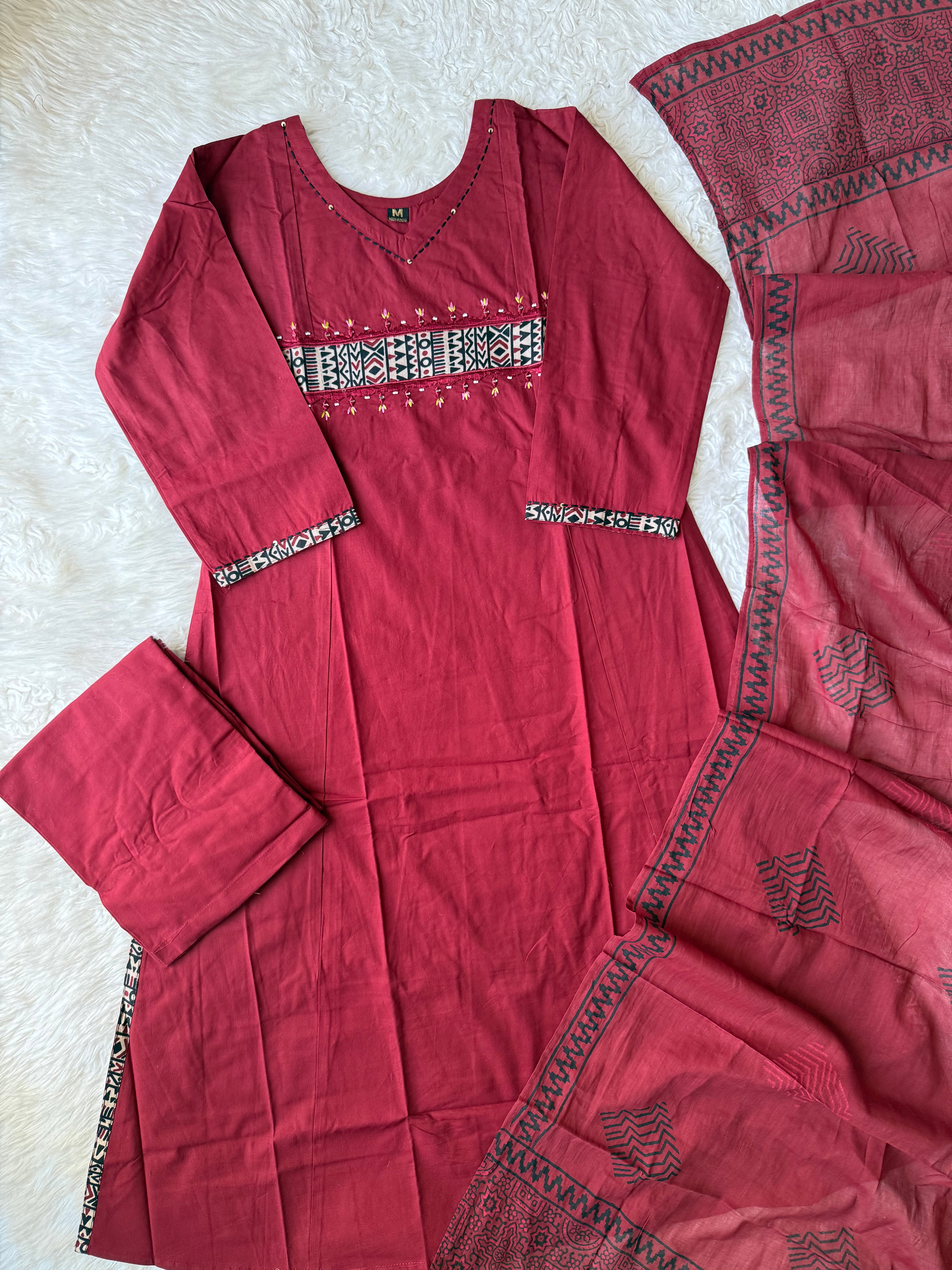 Pure Cotton Aline Kurti Plazo Dupatta Set