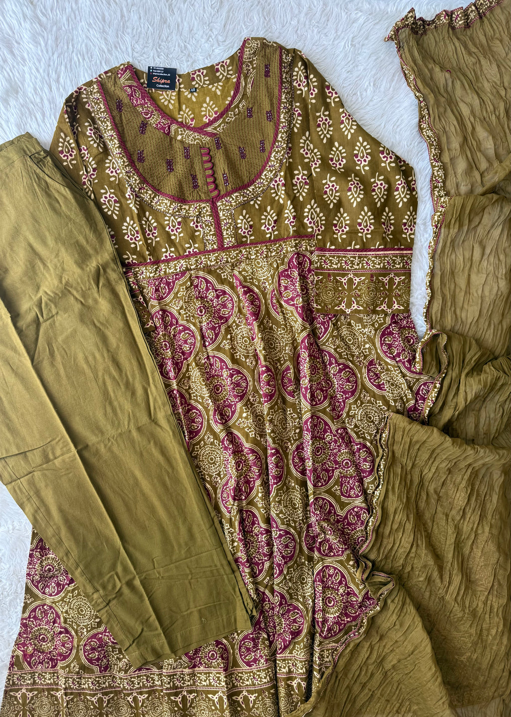 Premium Cotton FLARE Kurti Pant Dupatta Set
