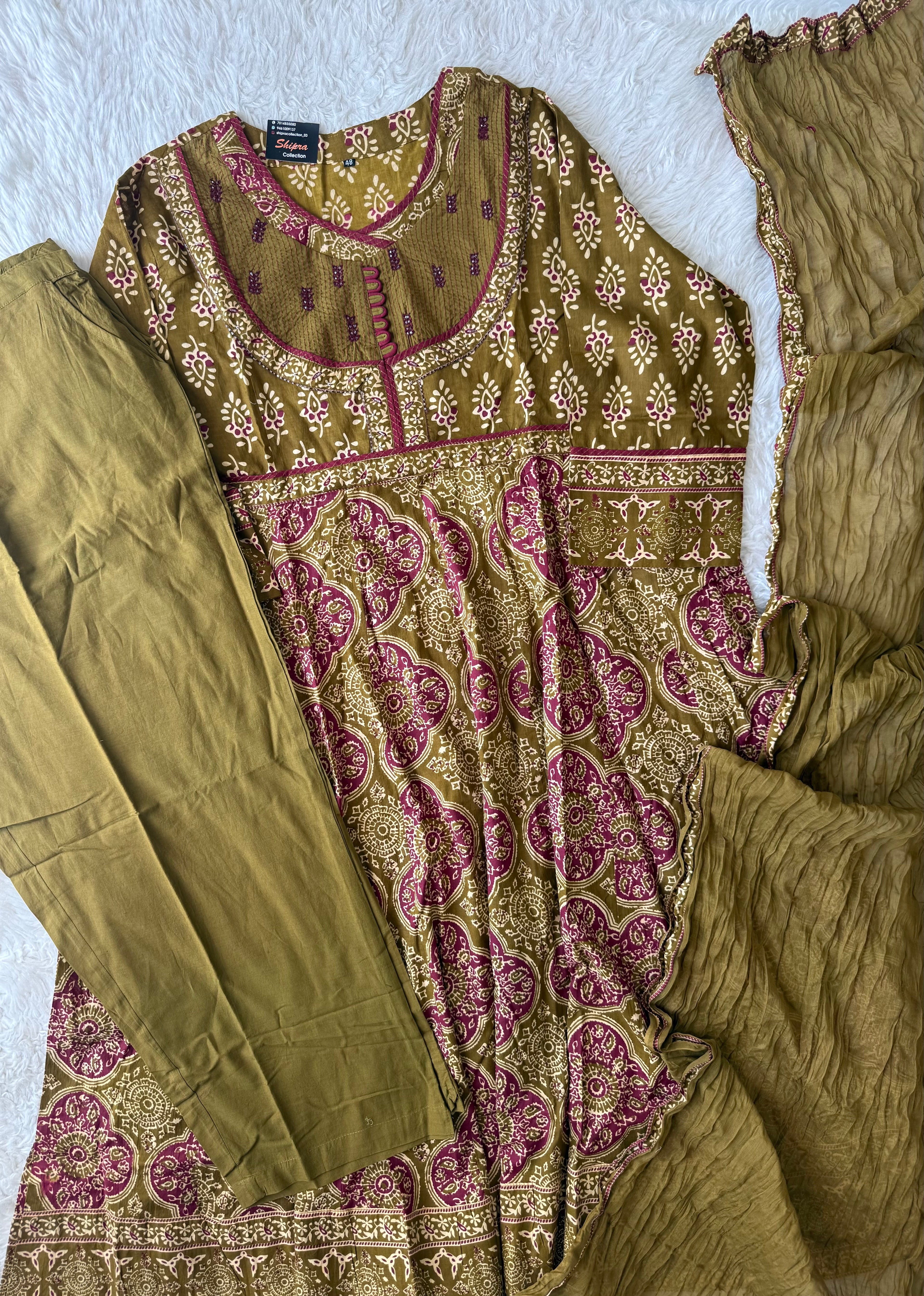 Premium Cotton FLARE Kurti Pant Dupatta Set