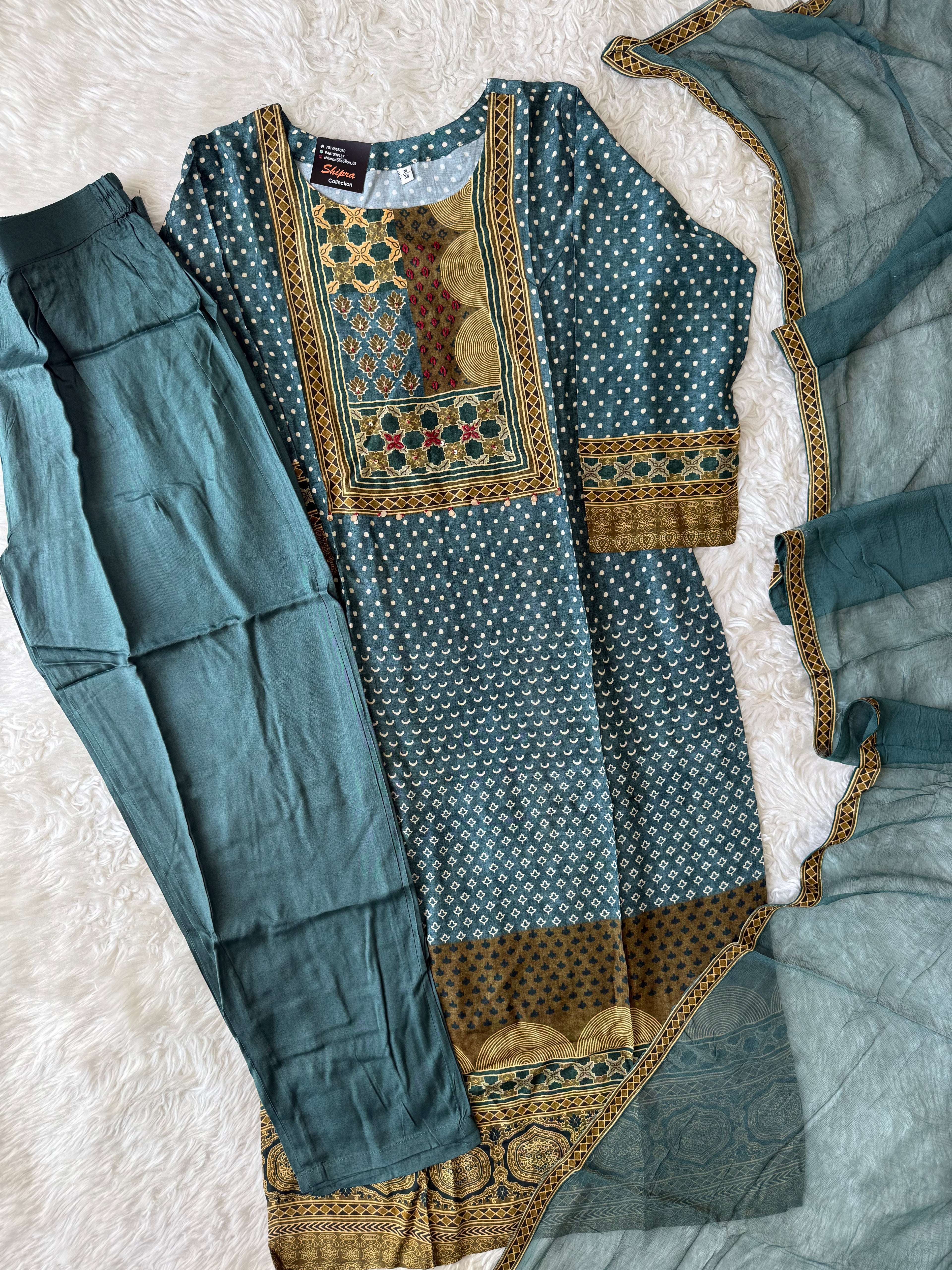 Premium Muslin Silk Kurti Pant Dupatta Set