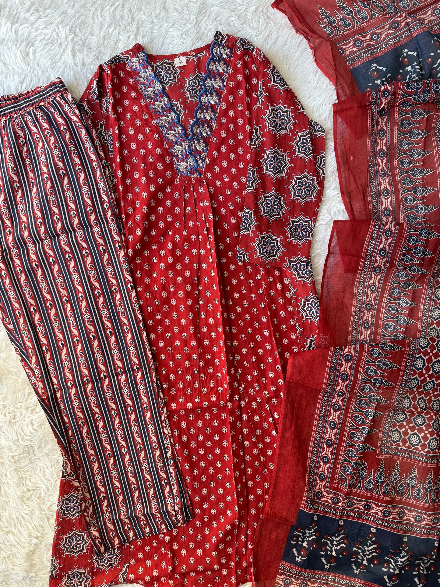 Pure Cotton Kurti Pant Dupatta Set