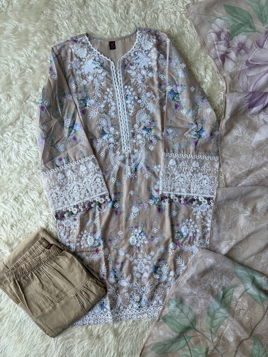 Mul Cotton Thread Work Farshi Salwar Set