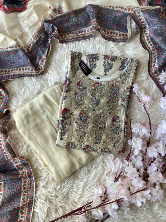 Pure Silk Kurti Pant Dupatta Set