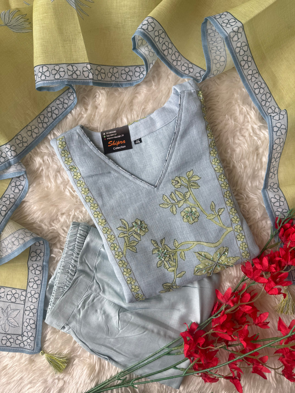 “Plus Size” Linen Kurti Pant Dupatta Set