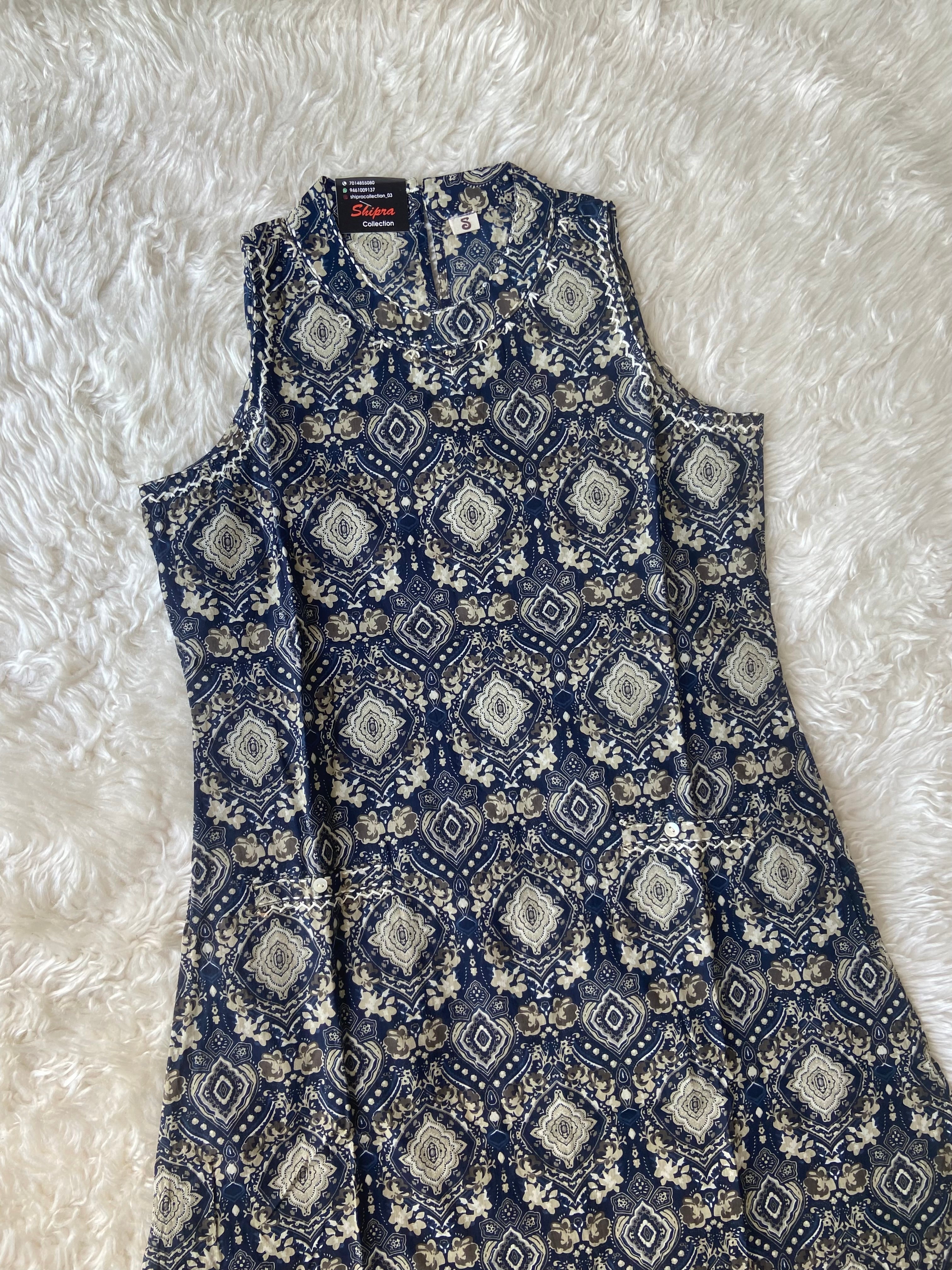 Pure Cotton Sleeveless Kurti Pant Set