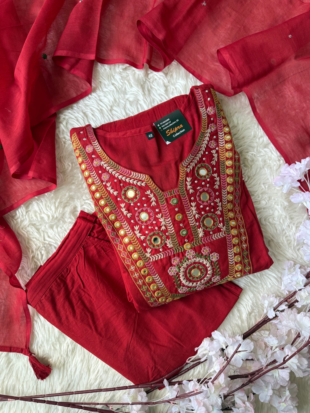 Premium Cotton FLARE Kurti Pant Dupatta Set