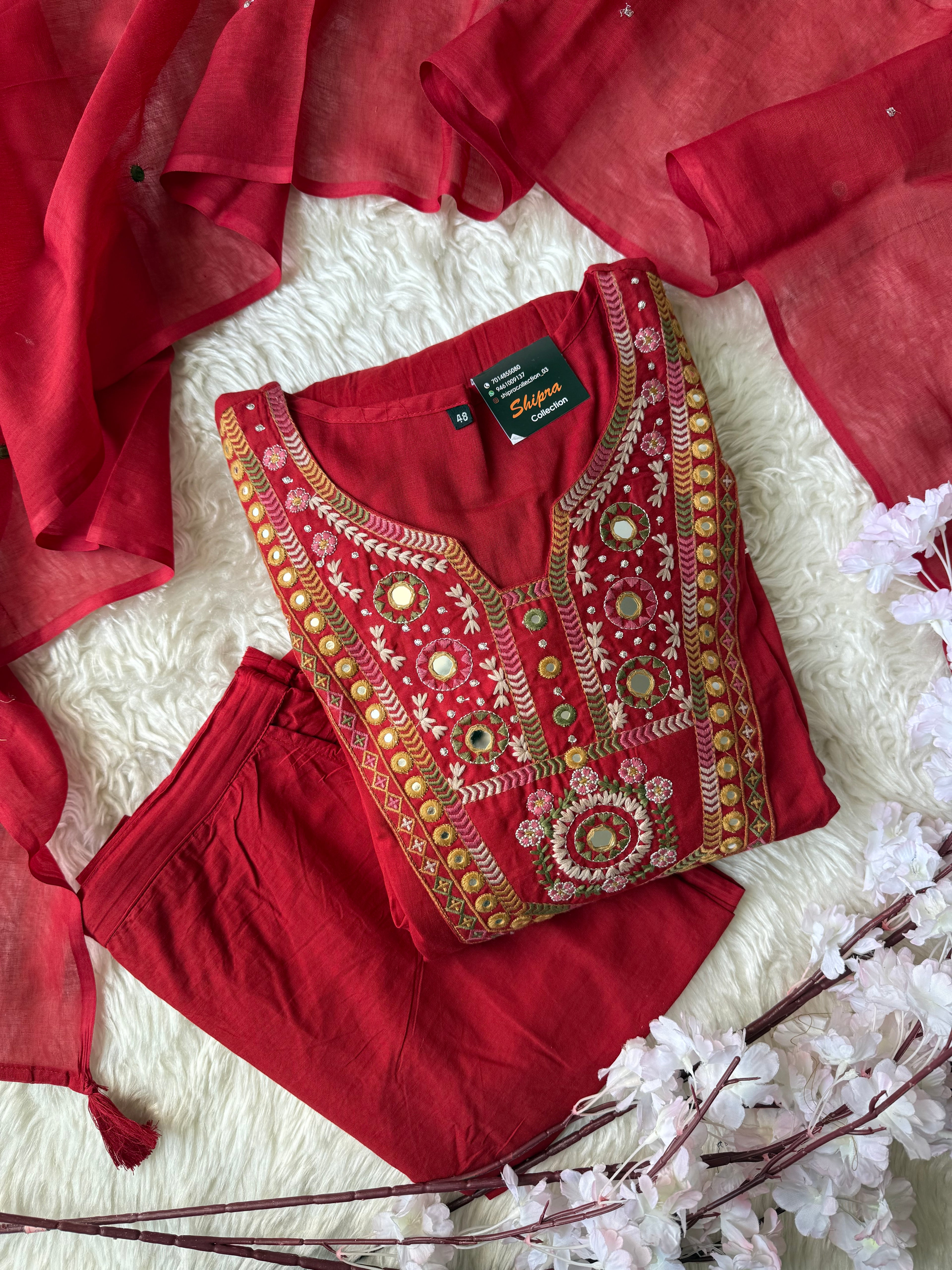 Premium Cotton FLARE Kurti Pant Dupatta Set