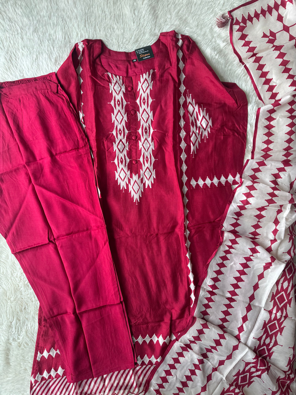“ Plus Size” Butter Silk Kurti Pant Dupatta Set