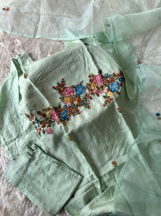 Dola Silk Embroidery Kurti Pant Dupatta Set