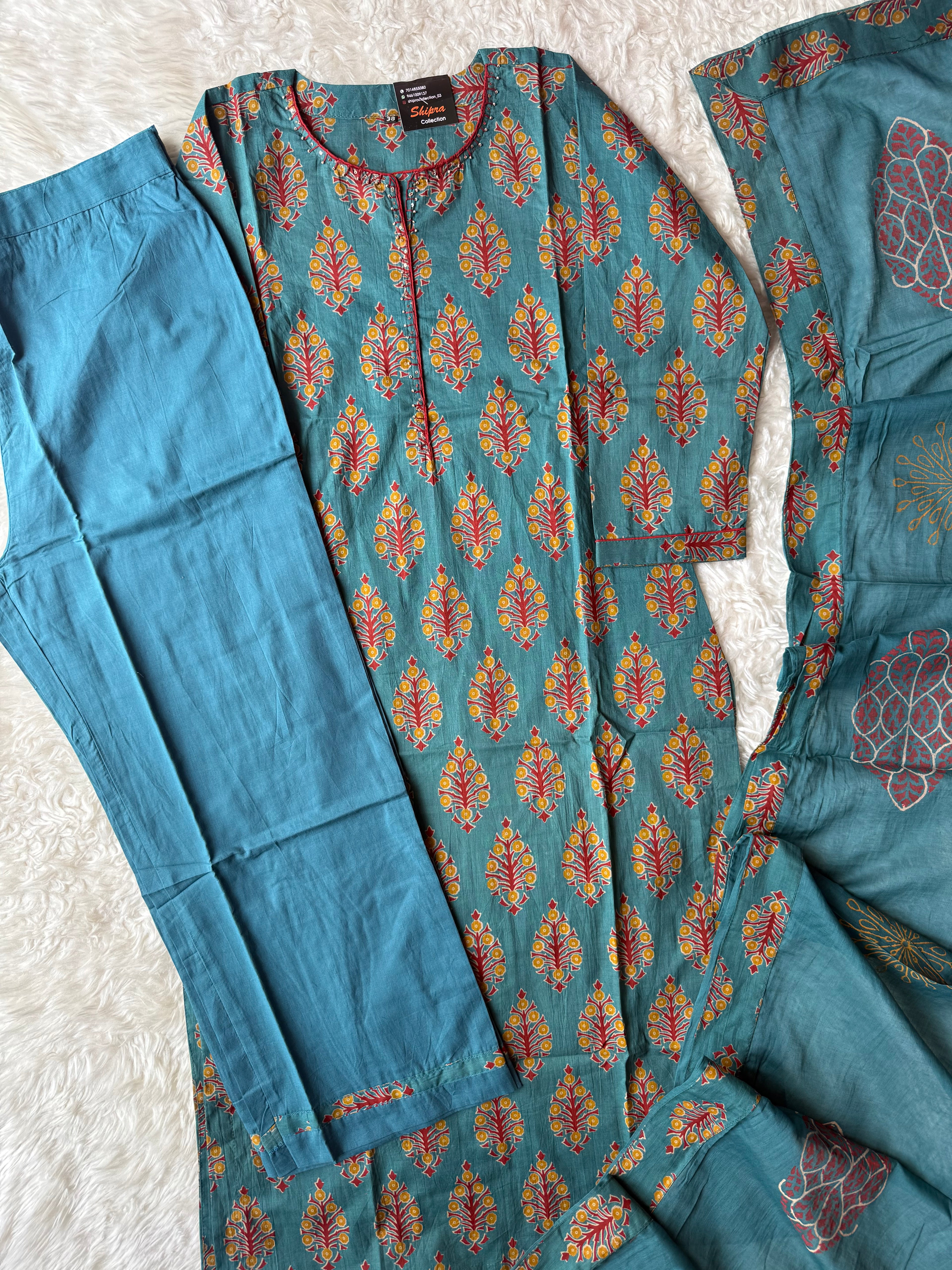 Premium Cotton Kurti Pant Dupatta Set