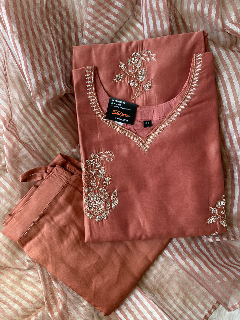 Pure Chanderi Silk Kurti Pant Dupatta Set