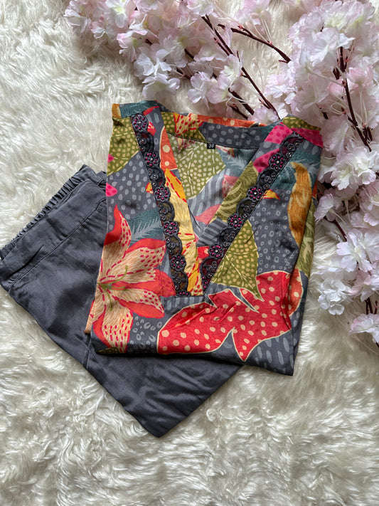 Crepe Silk Kurti Pant Set