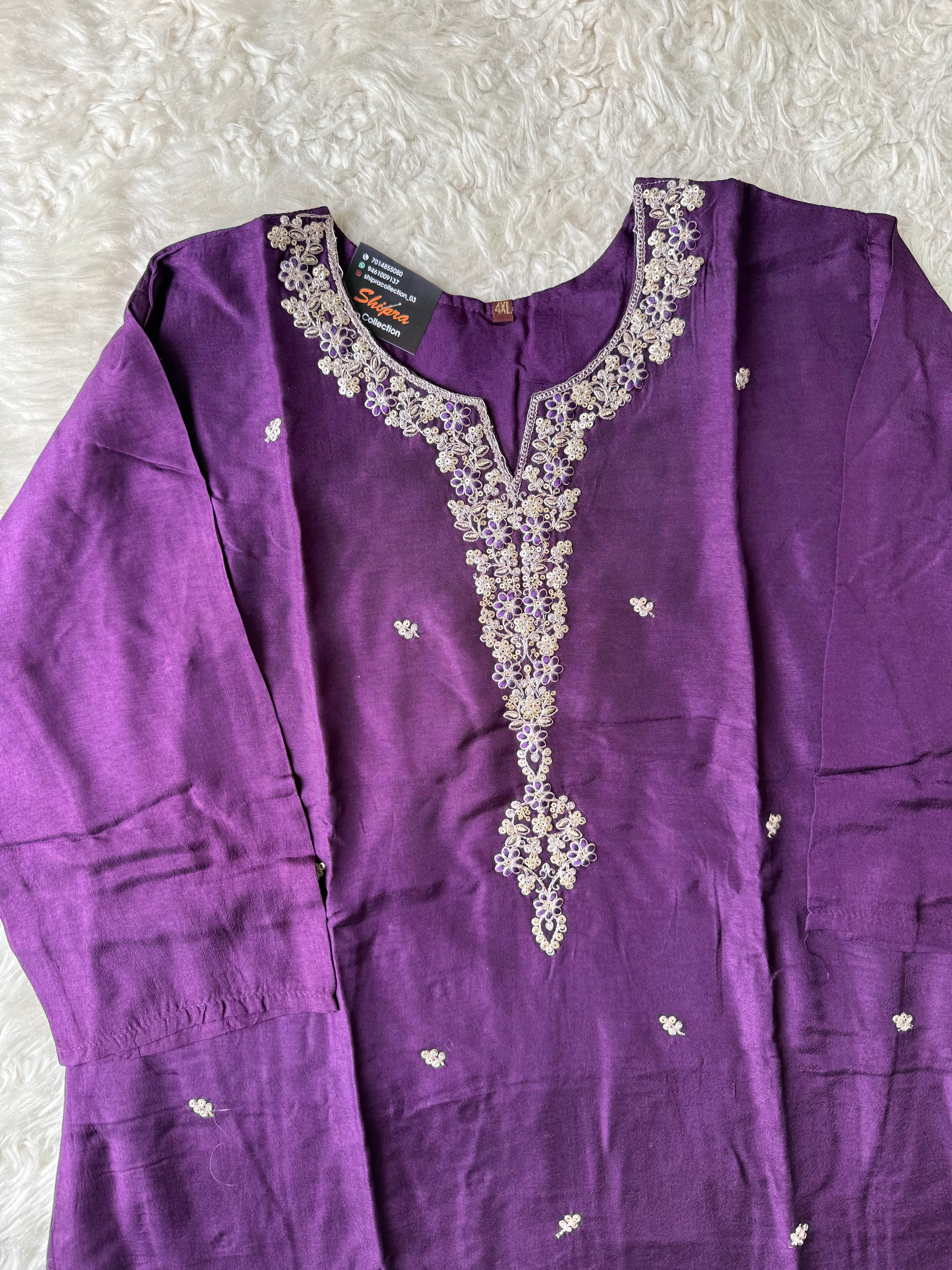 “Plus Size” Russian Silk Kurti Plazo Dupatta Set