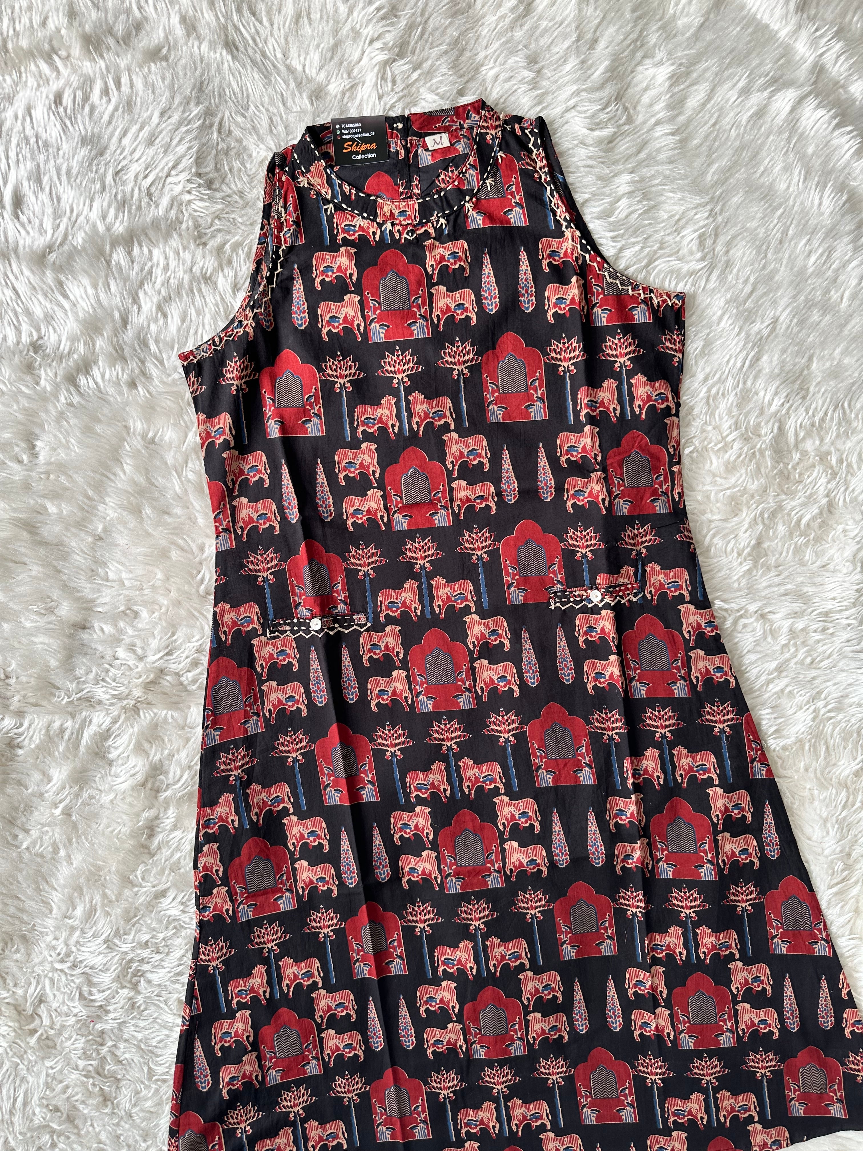 Pure Cotton Sleeveless Kurti Pant Set