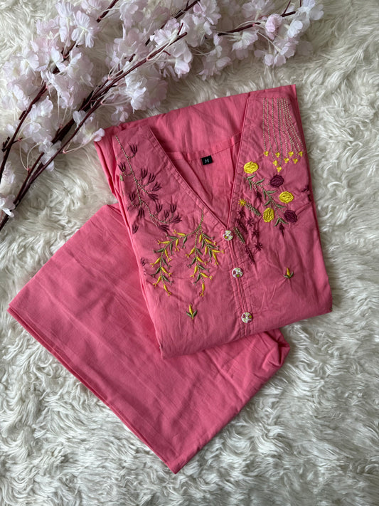 Cotton Thread Work Kurti Pant Set