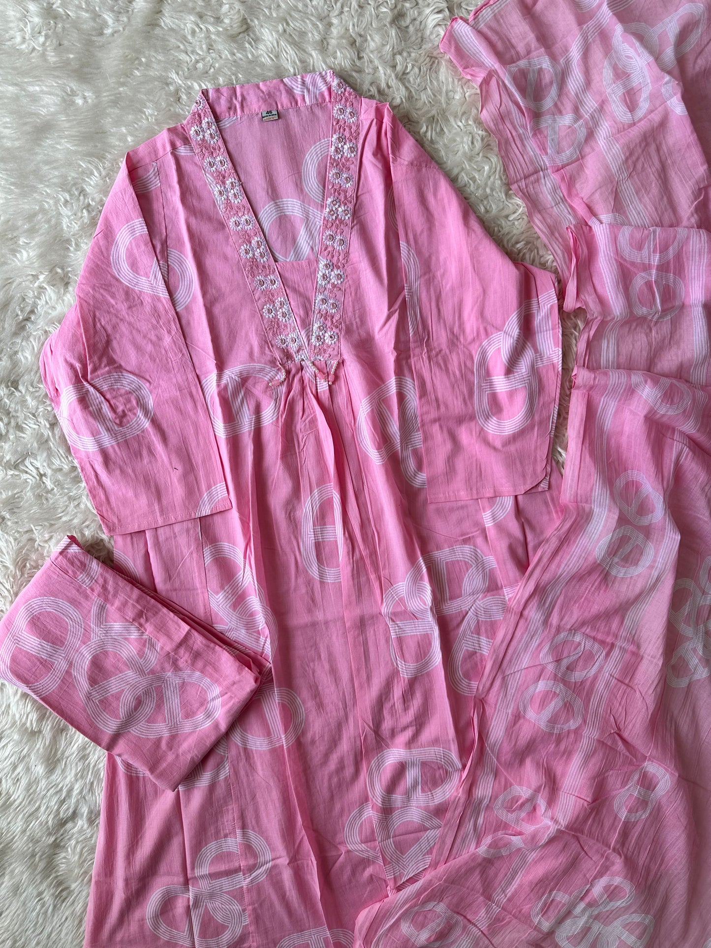 Mul Cotton FLARE Kurti Plazo Dupatta Set