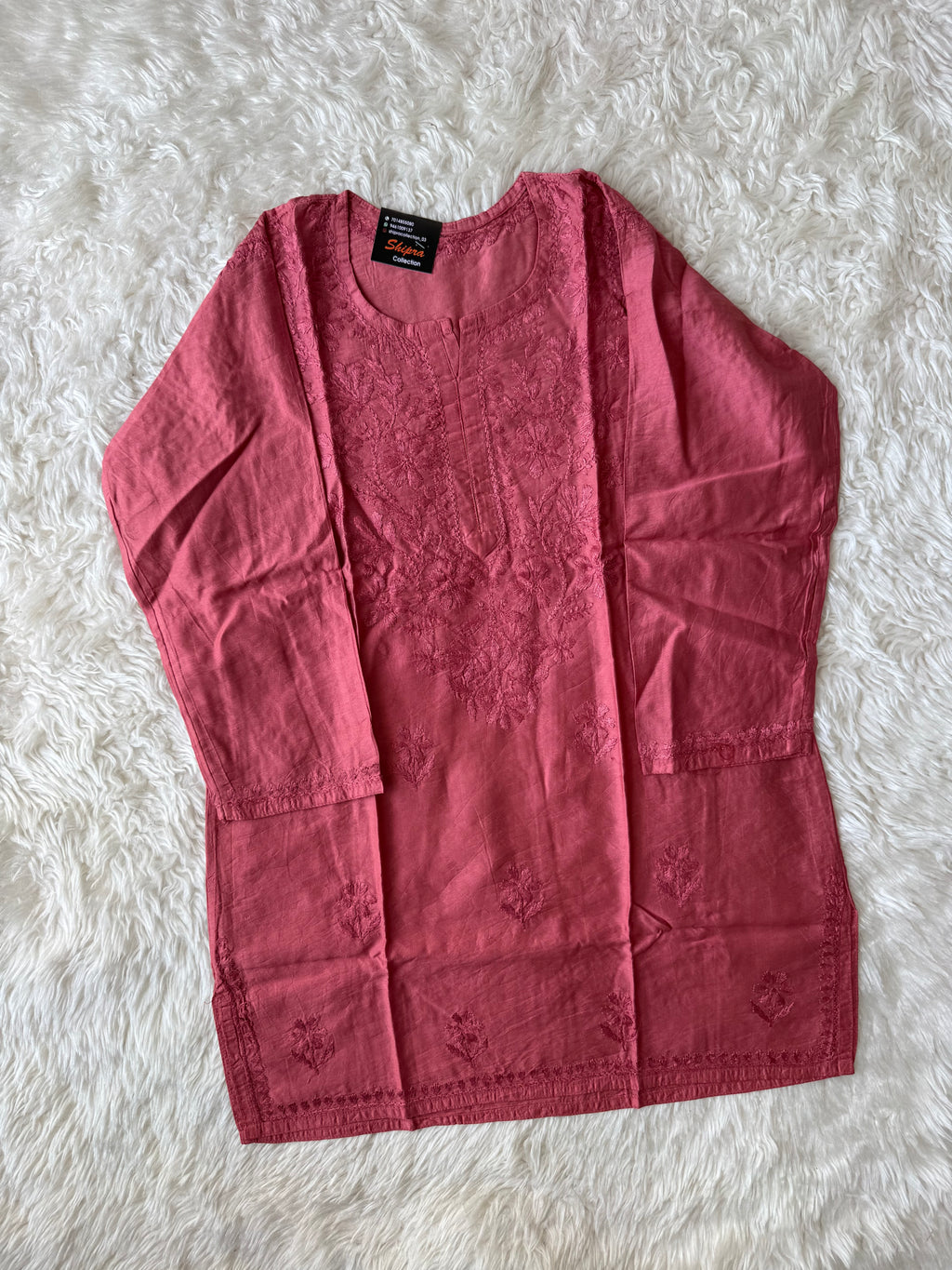 Chanderi Silk Chikankari Short kurti