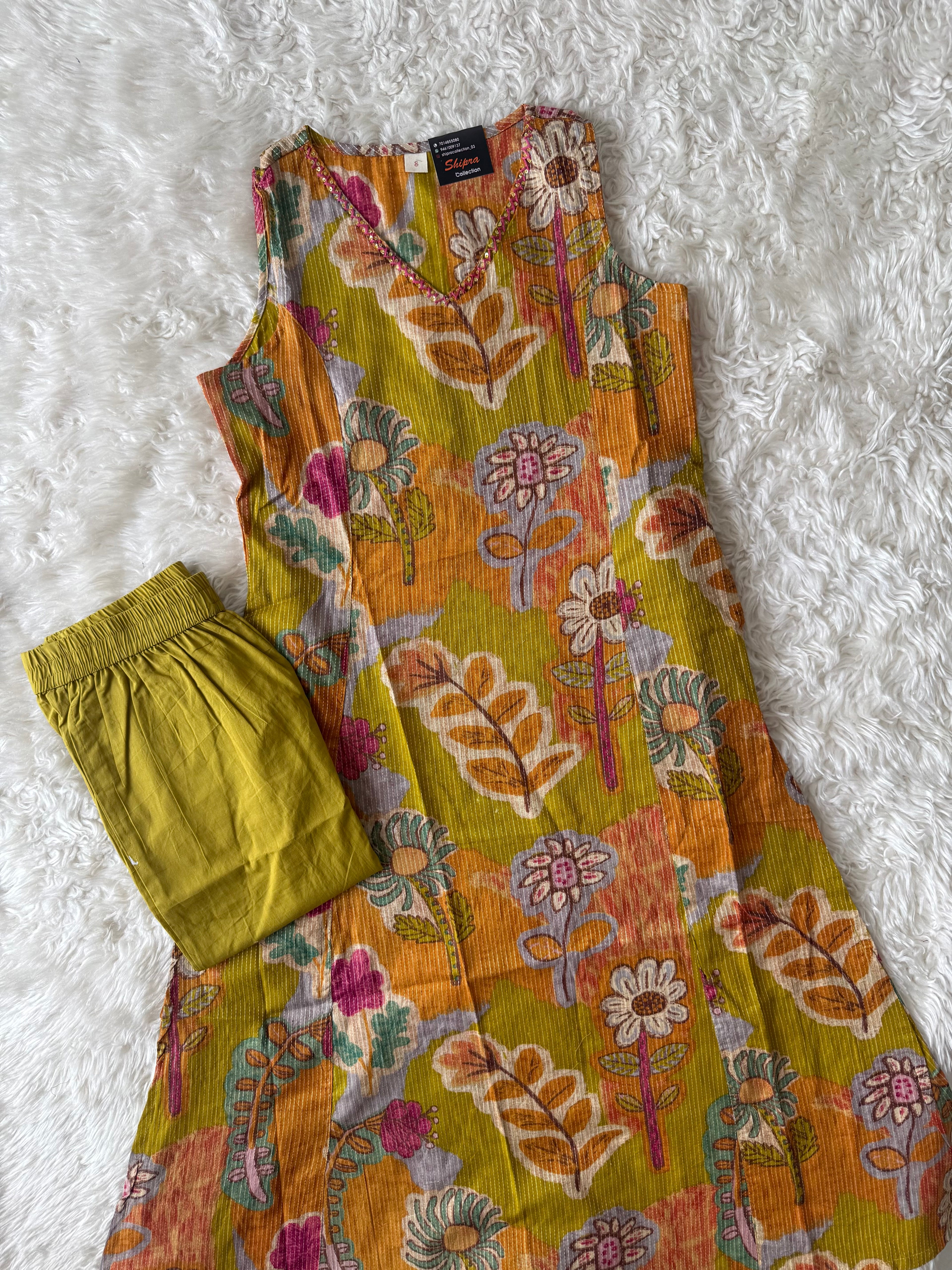 Premium Cotton Sleeveless Kurti Pant Set