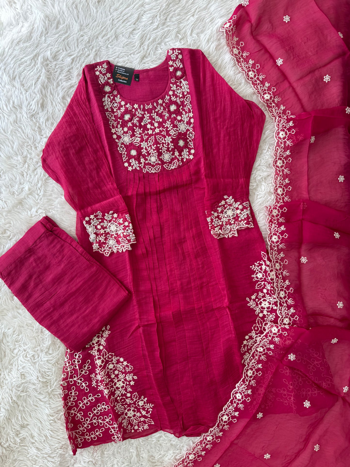 Mul Chanderi Kurti Pant Dupatta Set