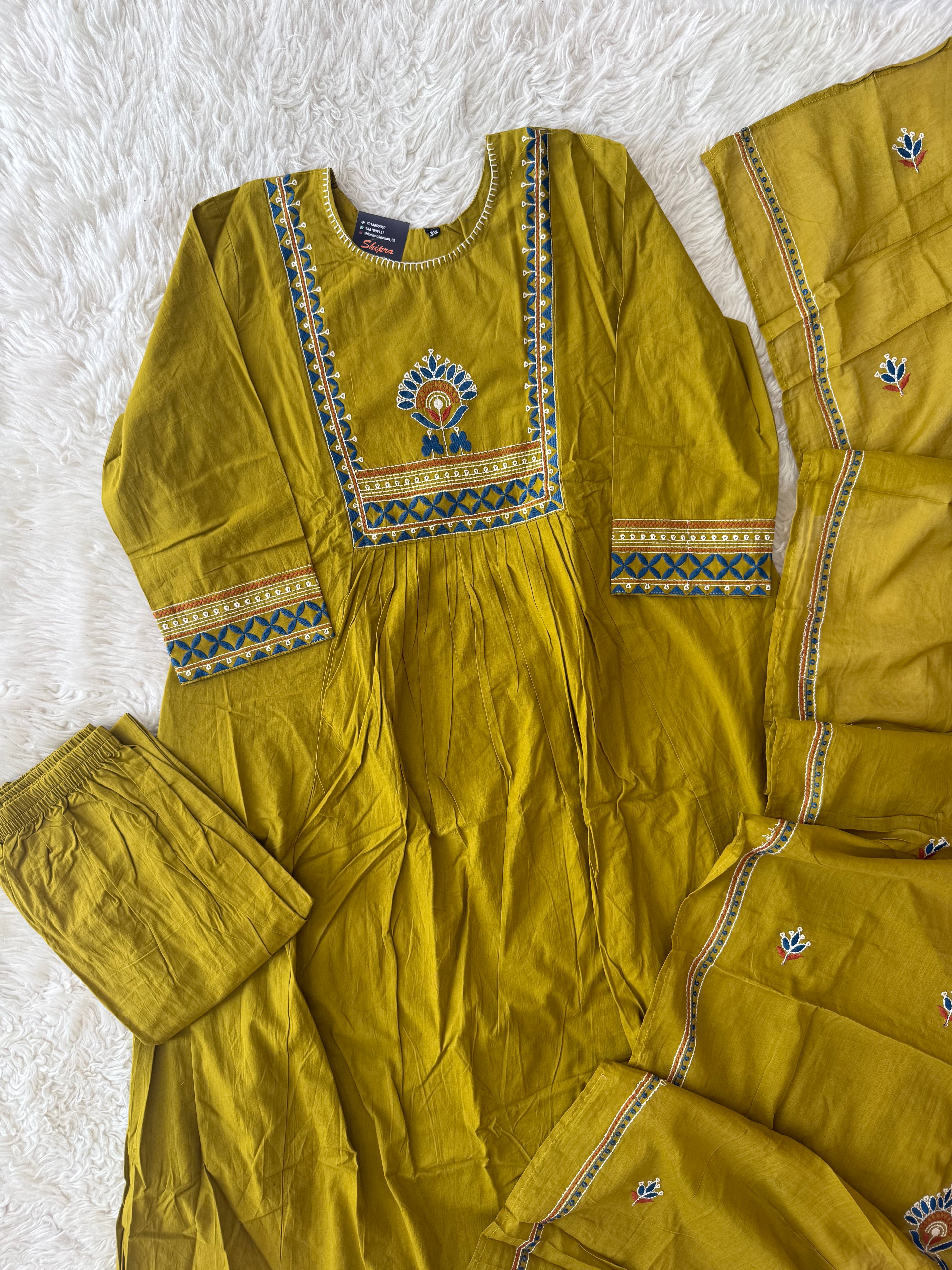 Premium Cotton FLARE Kurti Plazo Dupatta Set