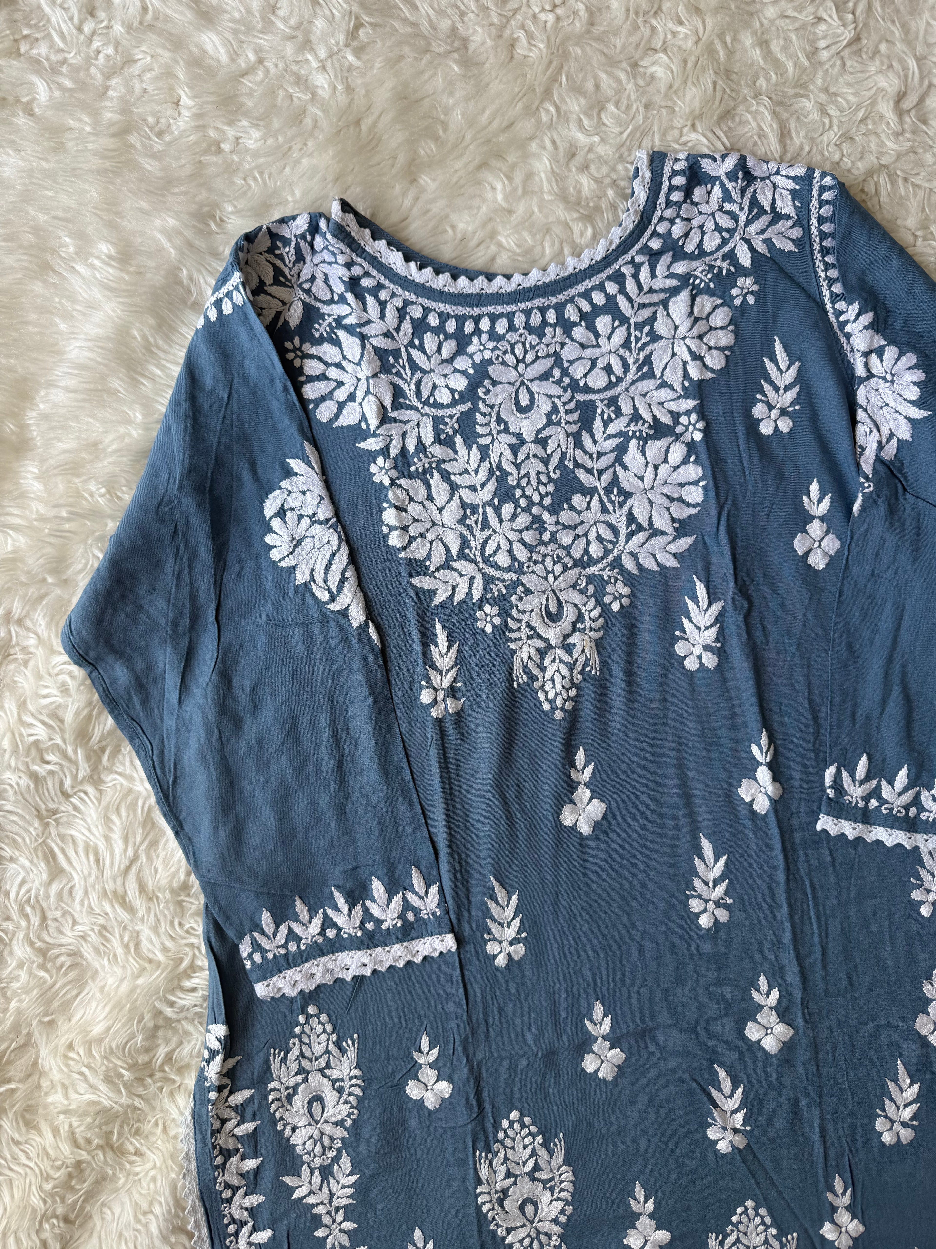 Heavy Rayon Chikankari Kurti Afghani Pant Set