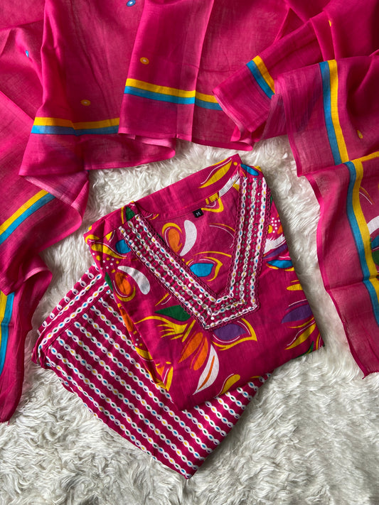 Budget Friendly Kurti Pant Dupatta Set