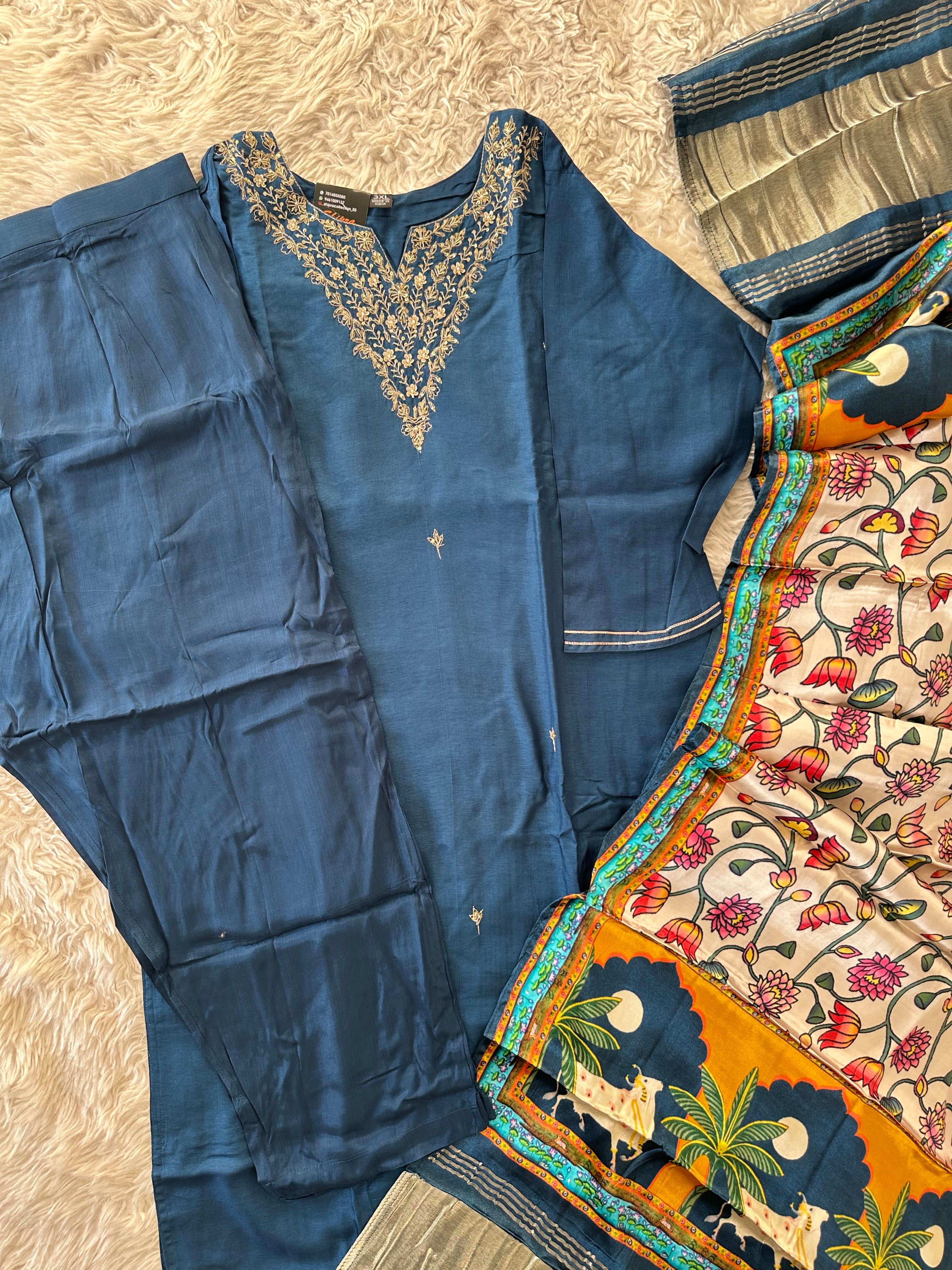 Gazi Silk Kurti Pant Dupatta Set