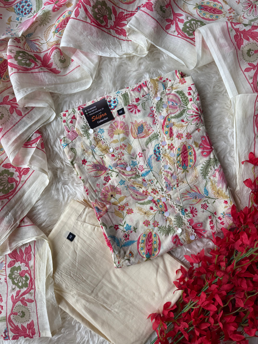 Premium Cotton Aline Kurti Pant Dupatta Set